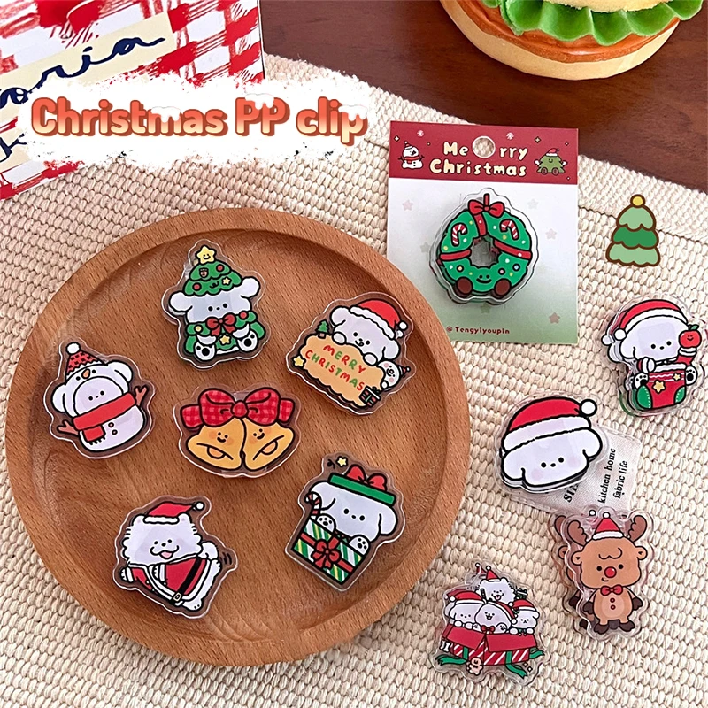 

Merry Christmas Binder Clips Acrylic Hollow Out Paper Clips Puppy Snowman Tree File Photo Tickets Holder Clamp Stationery School