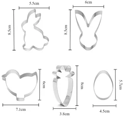 Easter Cookie Cutter Set - Bunny, Egg, and Carrot Shapes - Stainless Steel Biscuit Molds (Easter Mold-5pcs)
