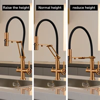 Robinet de cuisine de style îlot en laiton gris pistolet avec pulvérisateur extractible d'eau filtrée. Poignée de remorquage, eau chaude et froide, mélangeur d'évier à 2 fonctions 5
