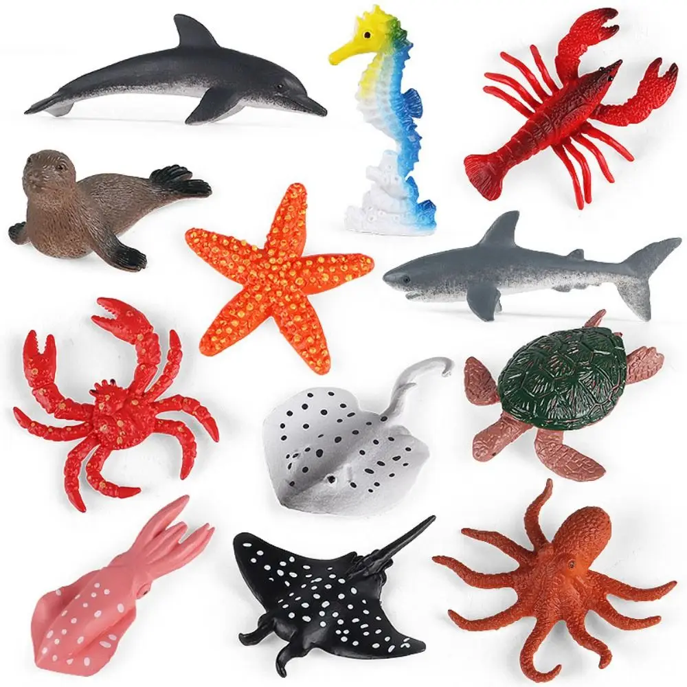 12pcs 플라스틱 바다 생물 동물 모델 불가사리 상어 거북이 게 바다 동물 장식품 Handmad Multicolor