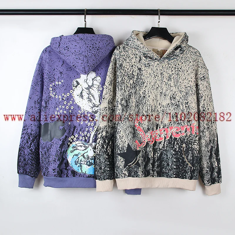 

Retro Snowflake Dot Printed Hoodie Men Women High Quality Distressed Hooded Sweatshirt