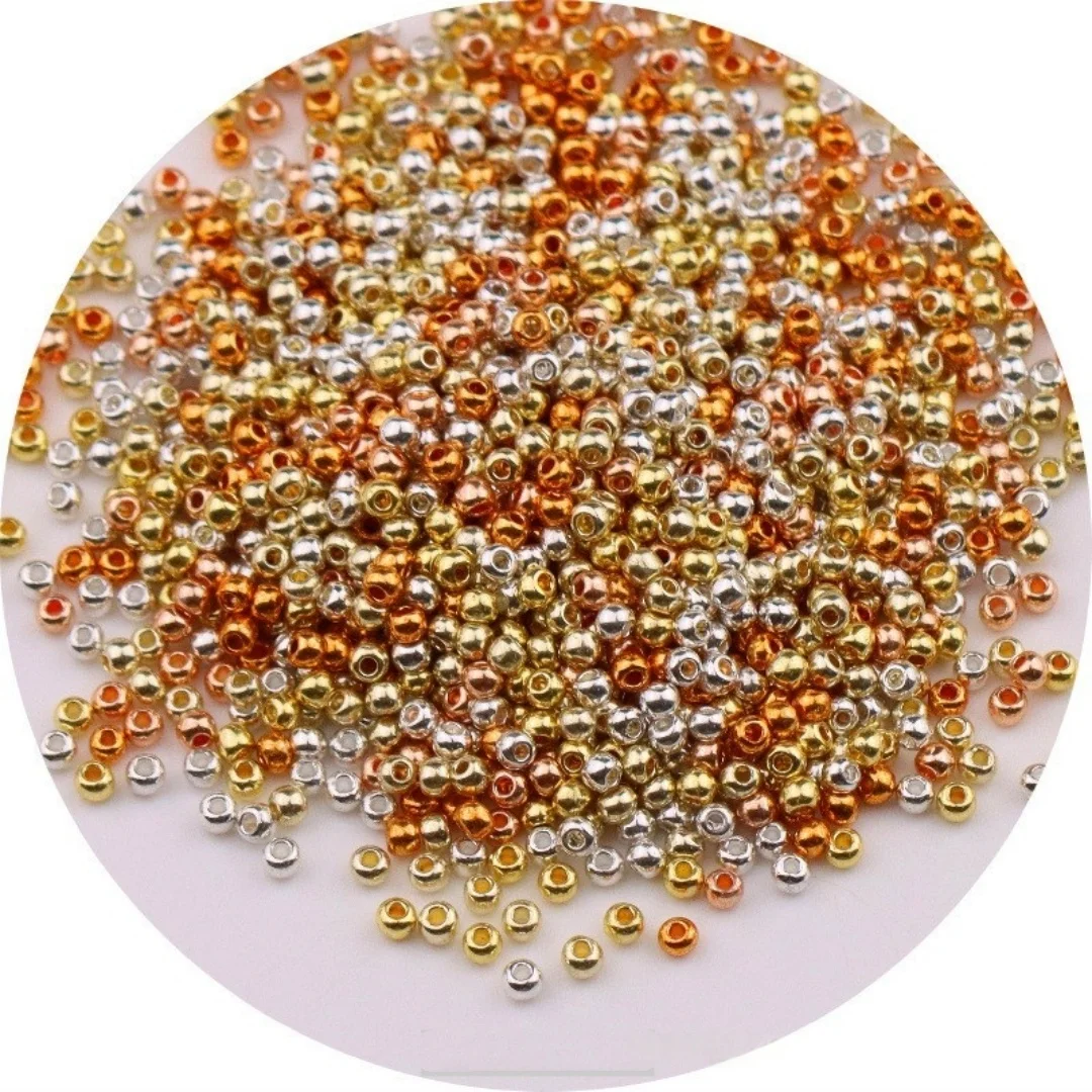 1000pcs 2mm 금속 색상 유리 Seedbeads DIY 매력 공예 보석 만들기위한 유니폼 청동 도금 라운드 스페이서 유리 구슬