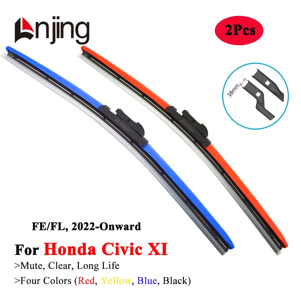 LNJING Colorful Hybrid Wiper Blades For Honda Civic XI FL FE 2022 2023 2024 Car Windshield Brushes Exterior Replacement Parts