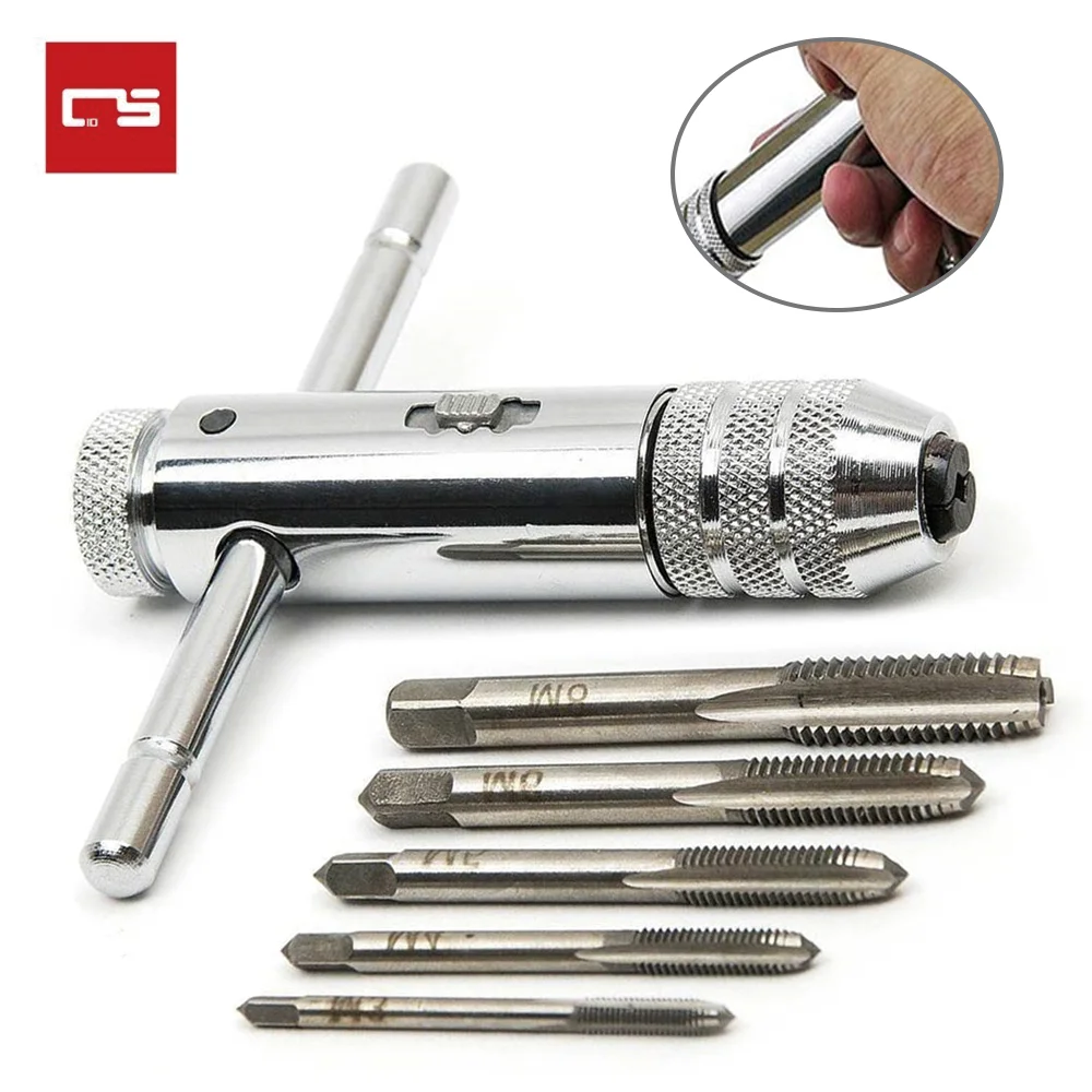 

Adjustable Silver T-Handle Ratchet Tap Holder Wrench for Snap And Grip M3-M8 Machine Screw Thread Metric Plug T-Shaped Tap