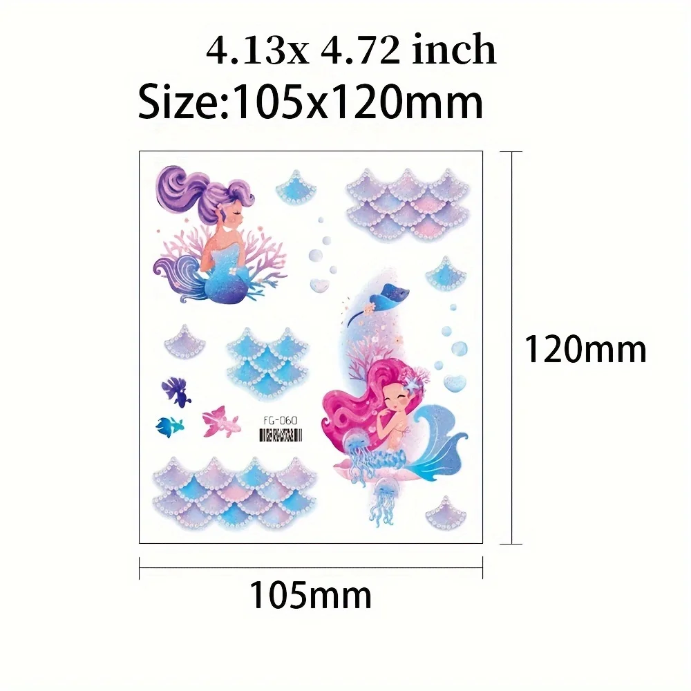 Glitter Unicorn Mermaid Temporary Tattoo Stickers For Kids Cartoon Rainbow Horse Mermaid Tattoos Cute Waterproof Body Art Tattoo view 6