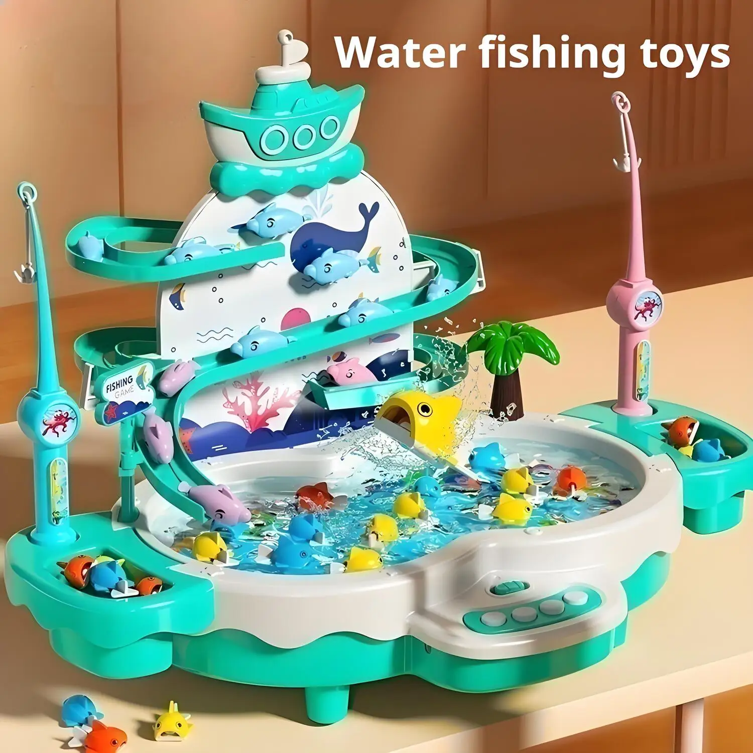 Children's Toys Puzzle Rechargeable Magnetic Fishing Table Slide Game Music Rotating Disc Parent-child Interactive Learning Gift educational toys fishing toys fishing game