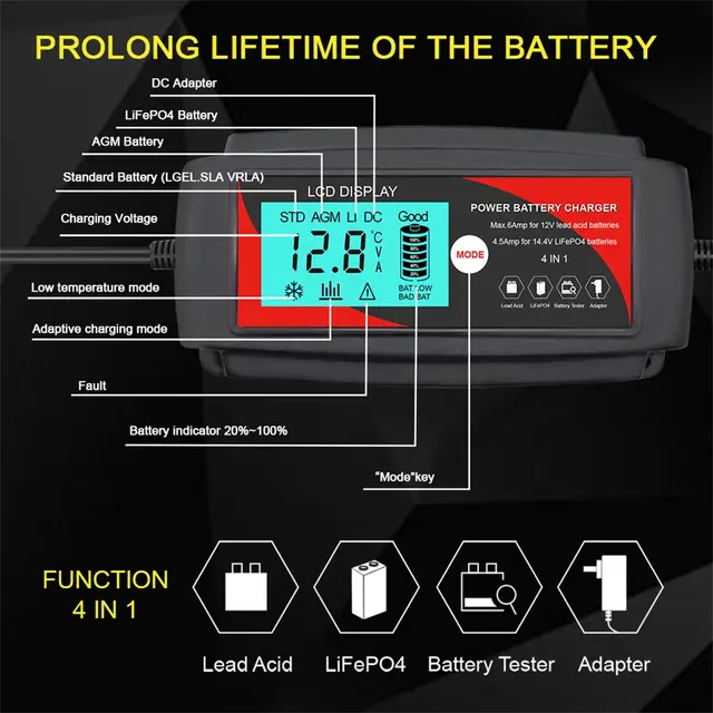 Andeman 12V-14V LCD Smart Schnelles Auto Batterie Ladegerät 110V