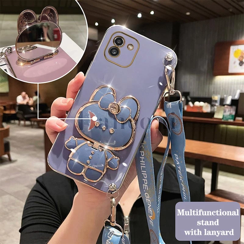 Elegant Crossbody Lanyard Phone Case with Rabbit Holder and Plating Design