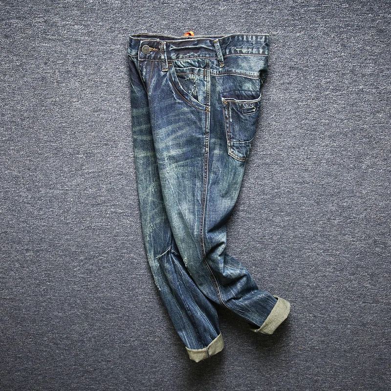 Fashion Designer Men Jeans High Quality Retro Wash Slim Fit Ripped Jeans Men Straight Vintage Trousers Casual Denim Pants Hombre