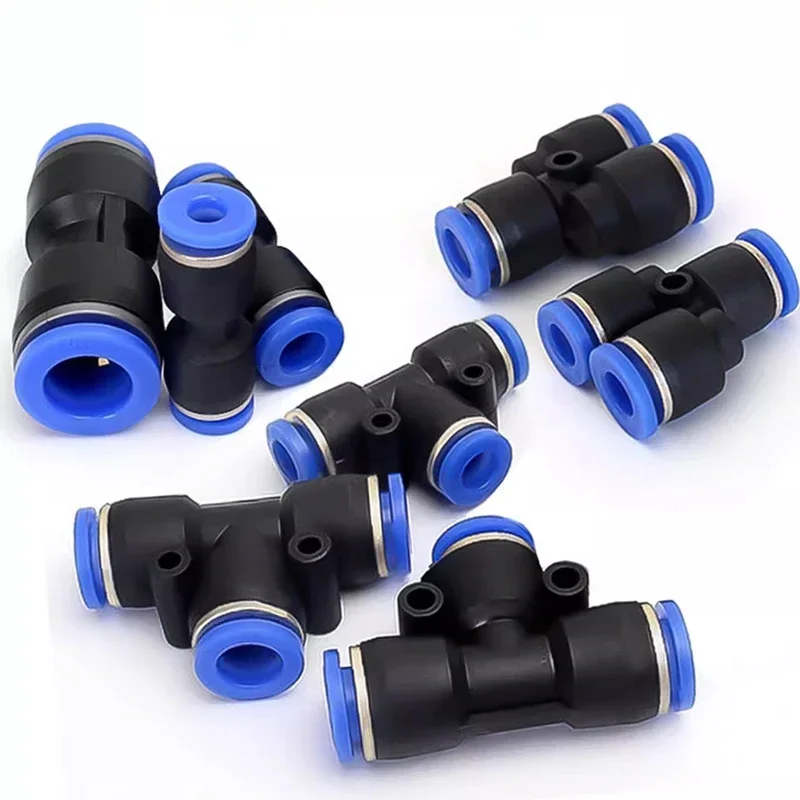 PE Air Connectors 4/6/8/10 12mm Pneumatic Fitting Quick Connect Slip Lock Tee 3 Way Plastic Pipe Water Hose Tube Connector