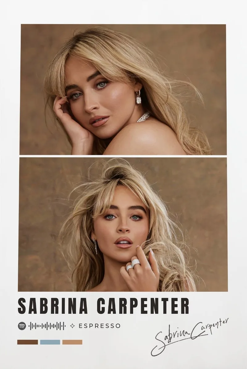 Póster con retrato de la cantante de moda moderna Sabrina Carpenter, pinturas en lienzo, imágenes artísticas de pared, decoración del hogar, dormitorio y club