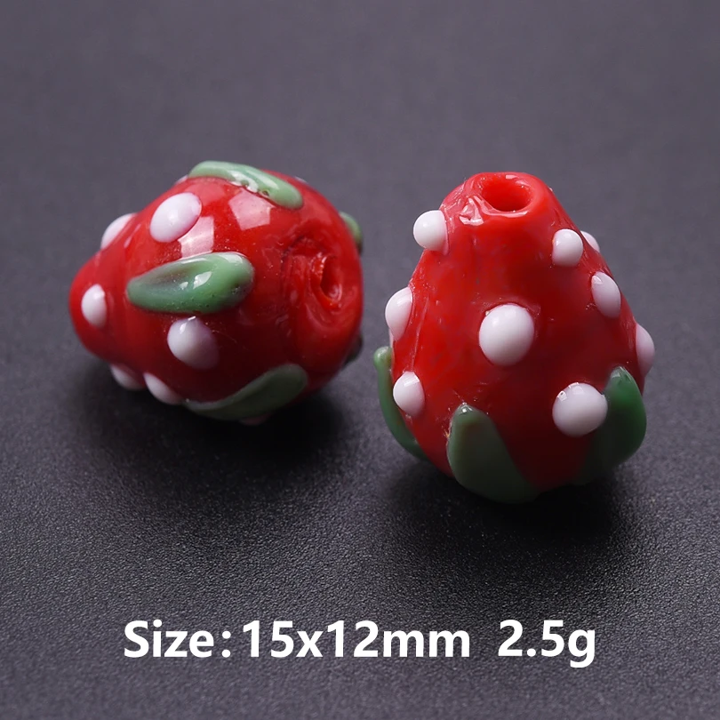 2 pezzi di perline di Lampwork bianche e rosse perline di funghi in vetro 3D per gioielli con ciondoli fai da te che fanno bracciali risultati di gioielli Neckalce  36