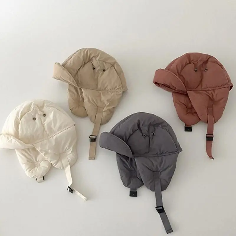 G99C Winter Down Cotton Hat for Boys Girls Adjustable Chin Strap Hat Soft & Breathable Infants Bonnet Caps Fashionable