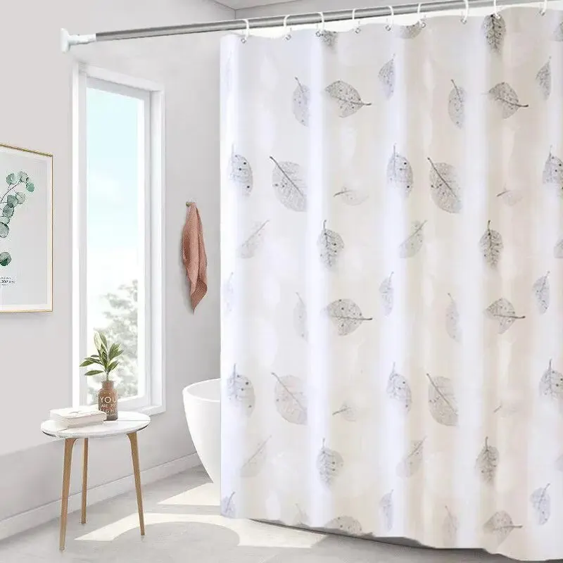 Shower Curtains Bathroom Shower Curtains PEVA Waterproof Thickening Bath Curtain With Hooks Rustproof Metal Grommets Leaf Pattern