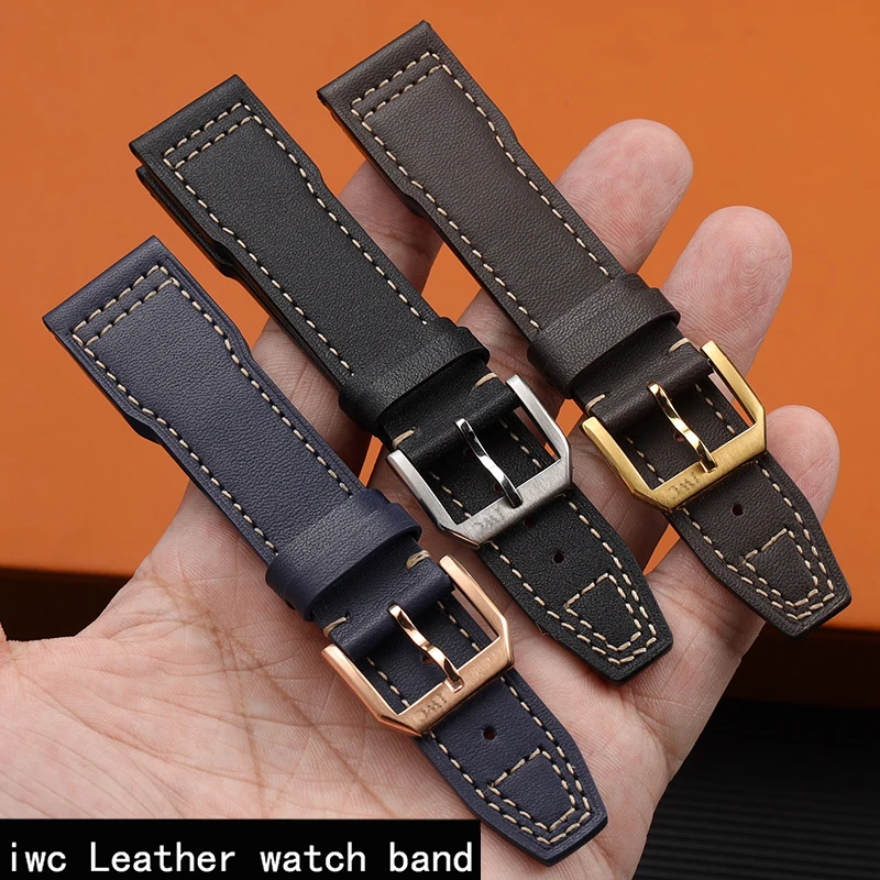 

Ремешок из натуральной воловьей кожи для IWC, большой пилот, кружевной верх, пистолет, коричневый, черный ремешок для часов, 20 мм, 21 мм, 22 мм, аксессуары для наручных часов