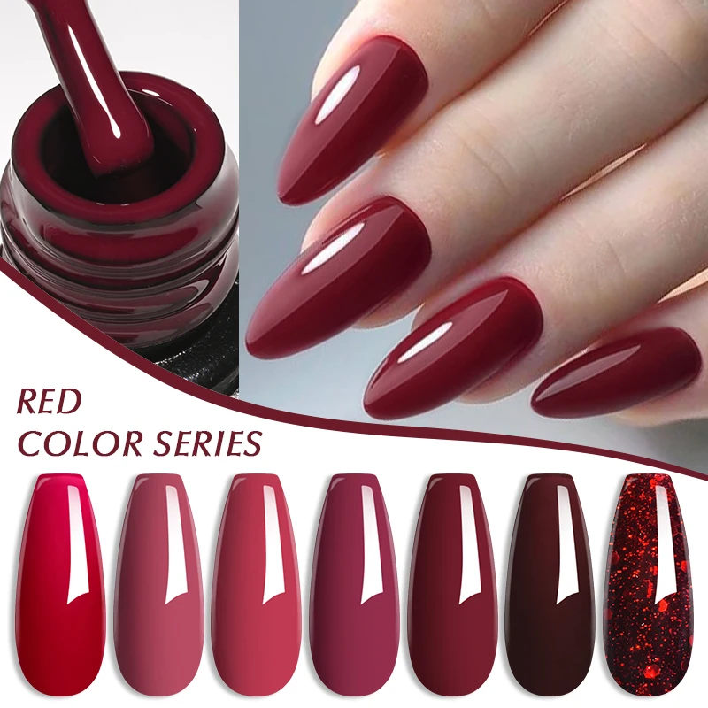 MEET ACROSS12Pcs Red Series Gel Nail Polish With Box Semi Permanent UV Gel LED Nail Art Varnish Manicure Kit Nail Supplies 4