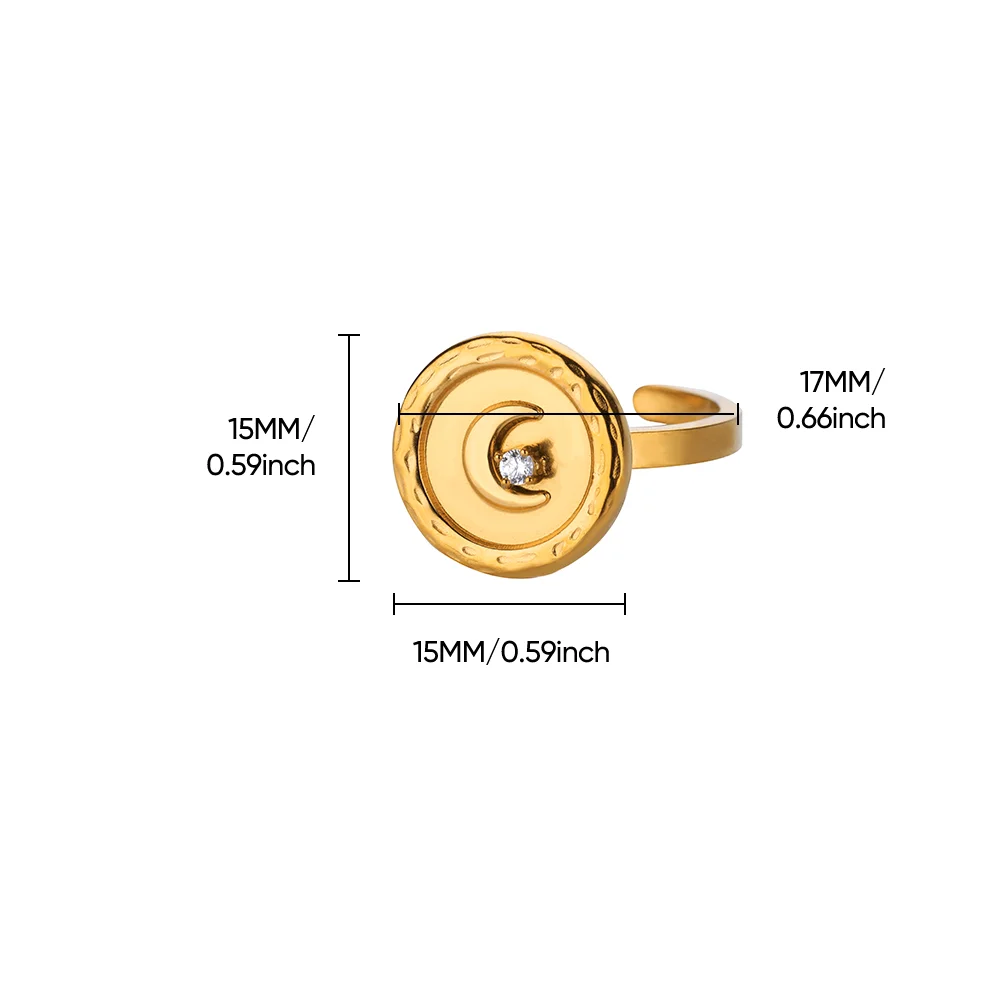 Zircon Roud Moon Rings Gold Color Stainless Steel