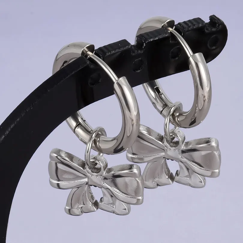 1 paar Silber Farbe Liebe Herz Bowknot Charme Ohrring Edelstahl Hoops Ohrringe Für Frauen Männer Zubehör Sonnenblumen Schmuck – Detail 23