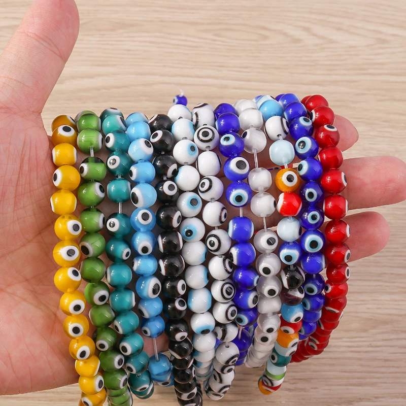 Tusember 8mm glasierte Glasperlen, bunte runde böse Augen Perlen, lose Spacer-Perlen für DIY-Schmuck, Armbänder, Halsketten, Accessoires
