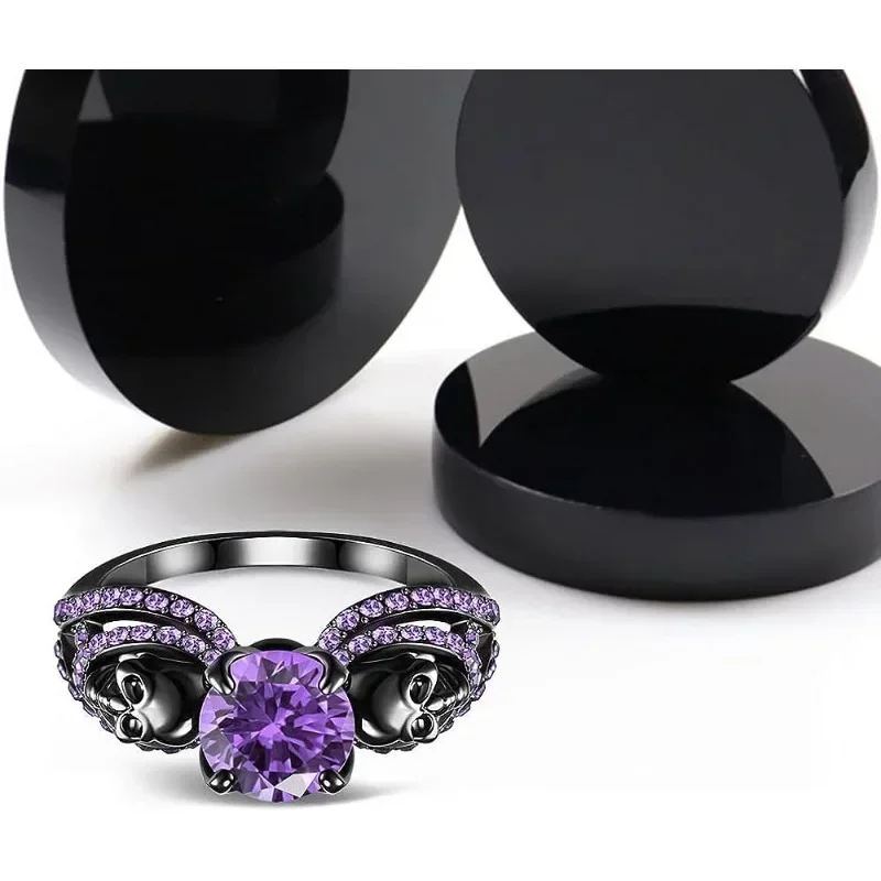 Gothic Black Ring Red Crystal Vampire Double Skull Rings  for Women Party Wedding Jewelry