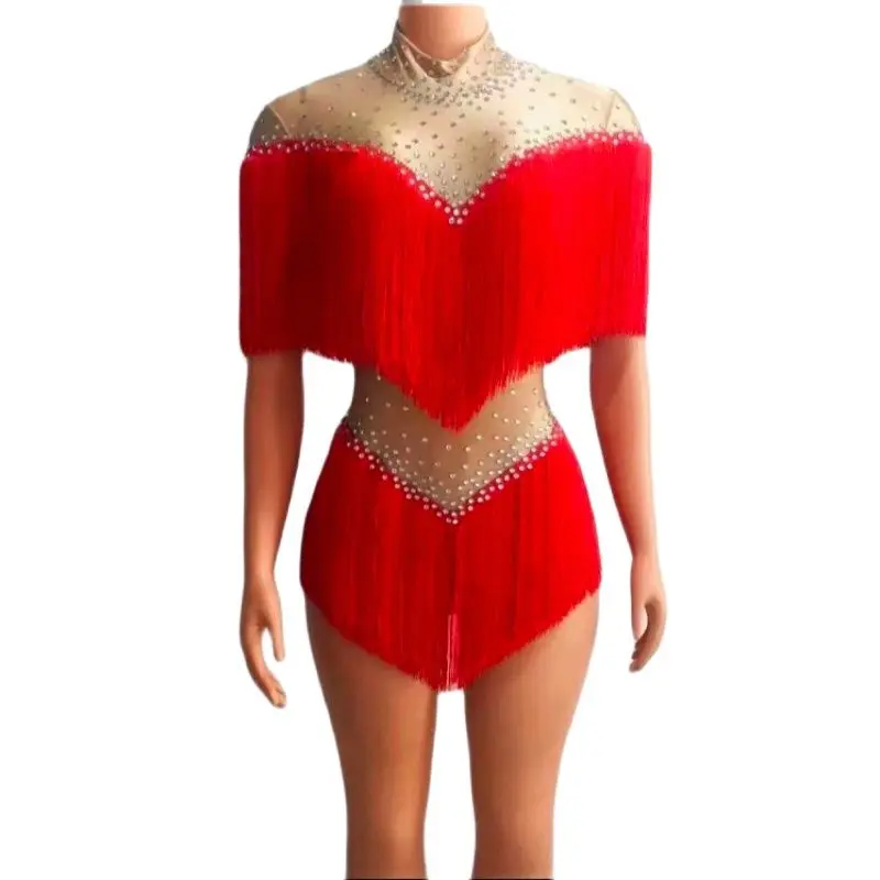

New 7 Colors Fringes Latin Dance Leotard Outfit Birthday Celebrate Costume Performance Sexy Tassels Bodysuit Costume Tap Dance