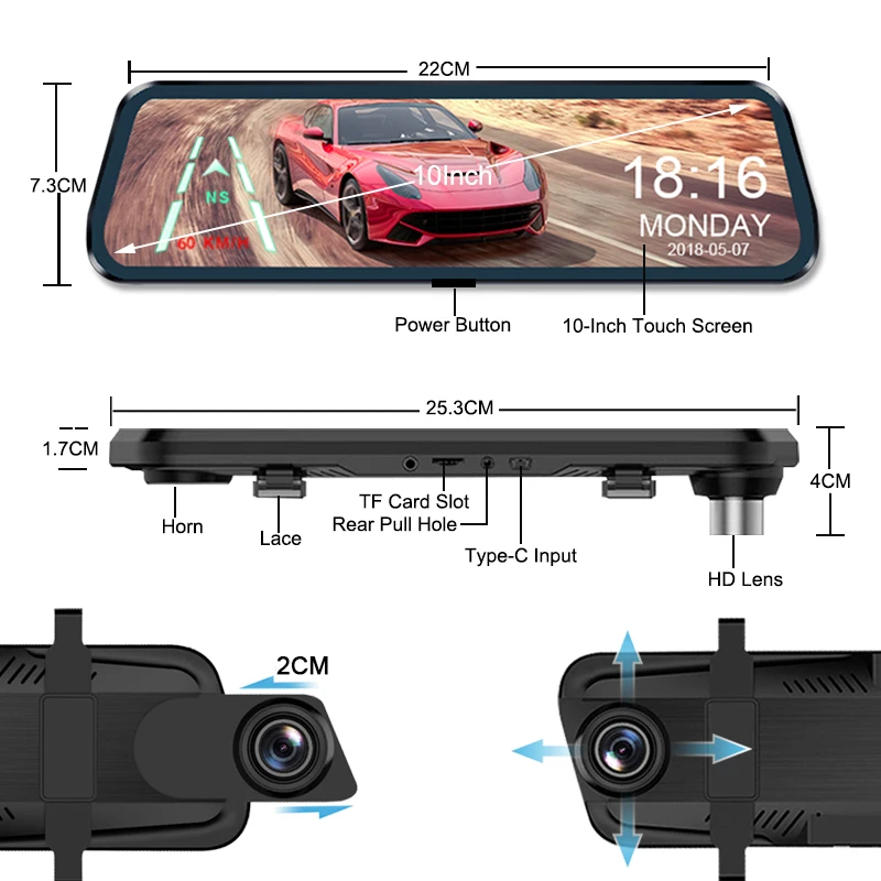 E-ACE 2.5K Mirror Camera For Car Touch Screen Video Recorder Rearview Mirror Dashcam 1440P GPS Wifi 24H Parking DVR Black Box images - 6