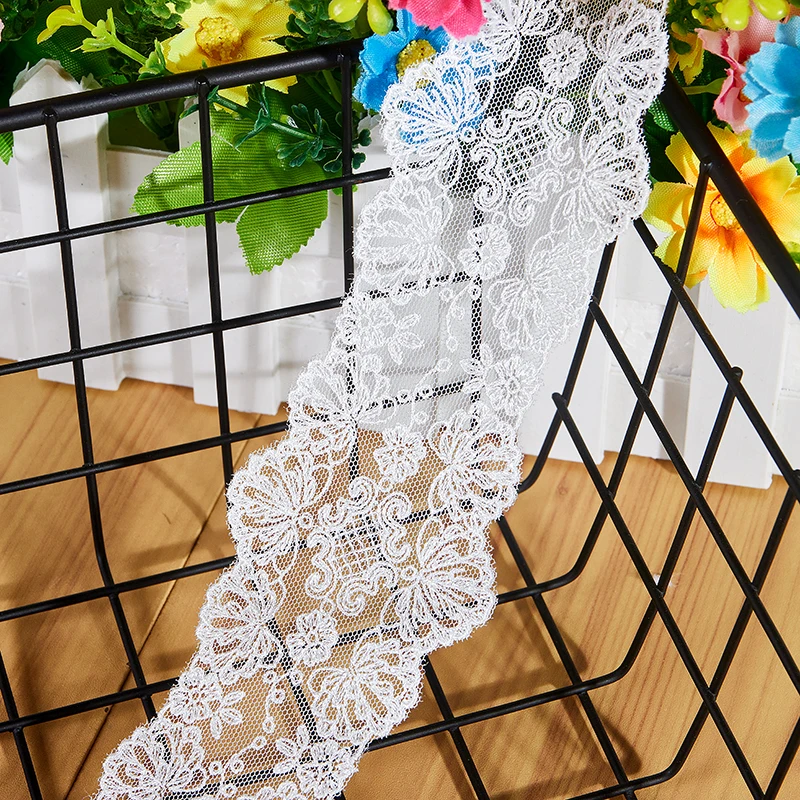 Ruban De Dentelle En Coton Brodé à Fleurs Blanches De 13,7 M