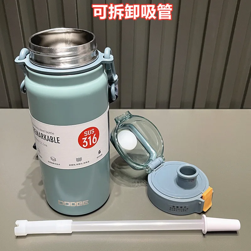 316 Stainless Steel Thermos Water Bottle with Straw, Tumbler Vacuum Flask, Portable Hot Drinks Thermos Cup, Insulated Water Pot