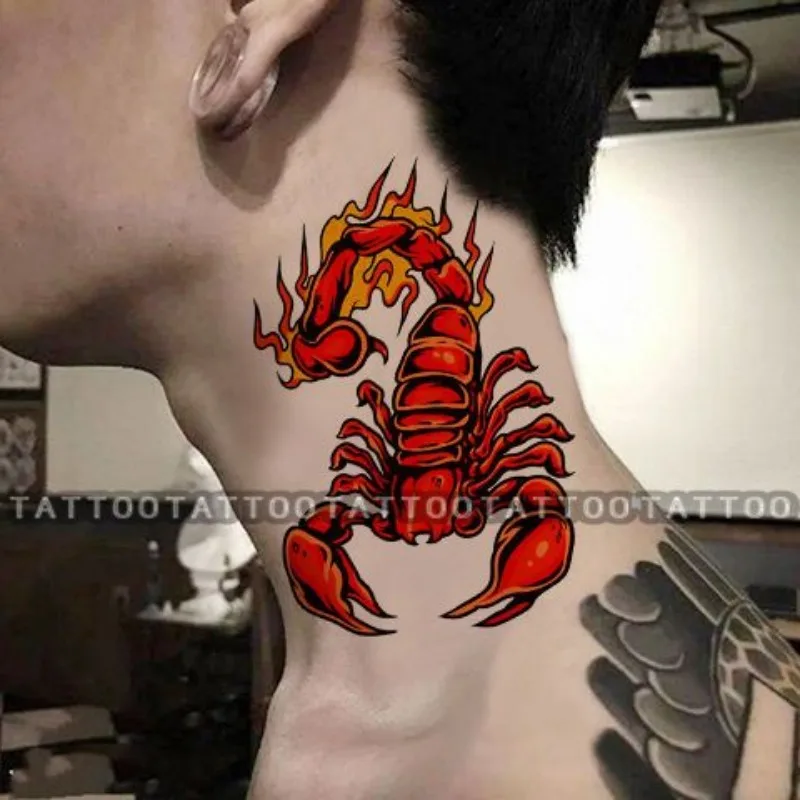 

Lasting Red Scorpion Fake Tattoo for Woman Man Arm Neck Art Tattoo Sticker Punk Temporary Tattoos Waterproof Tatuajes Temporales