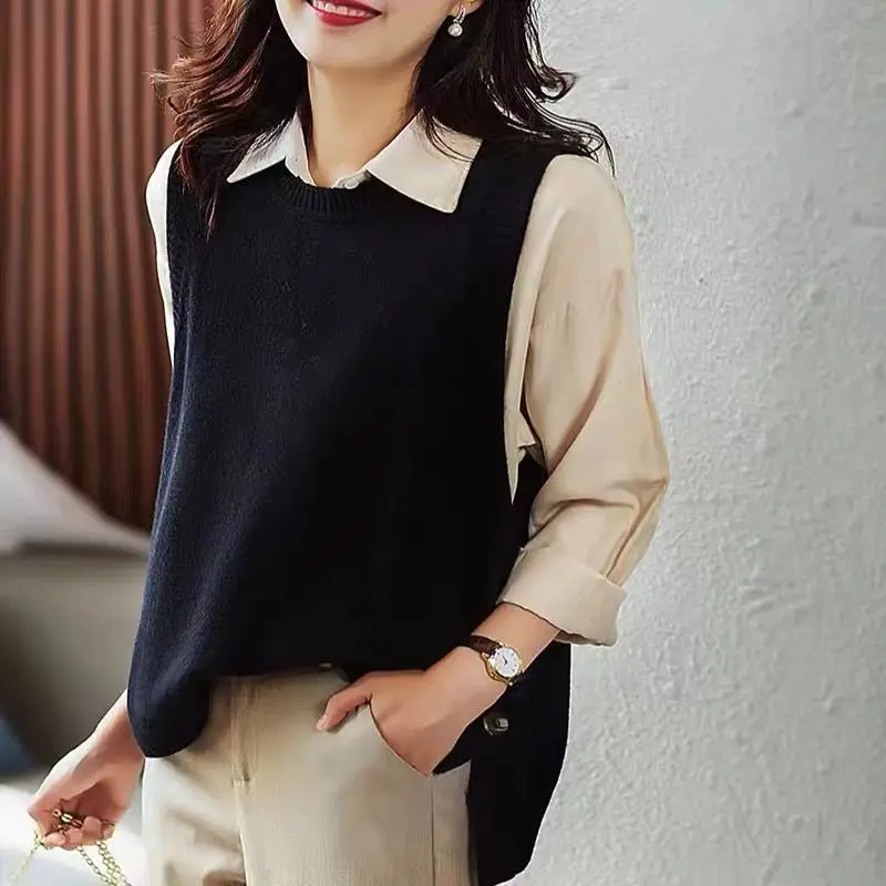 

Women Elegant O-neck Sweater Vests Loose Sleeveless Knitted Sweaters Side Button All-match Stylish Popular Solid Cozy Pullovers