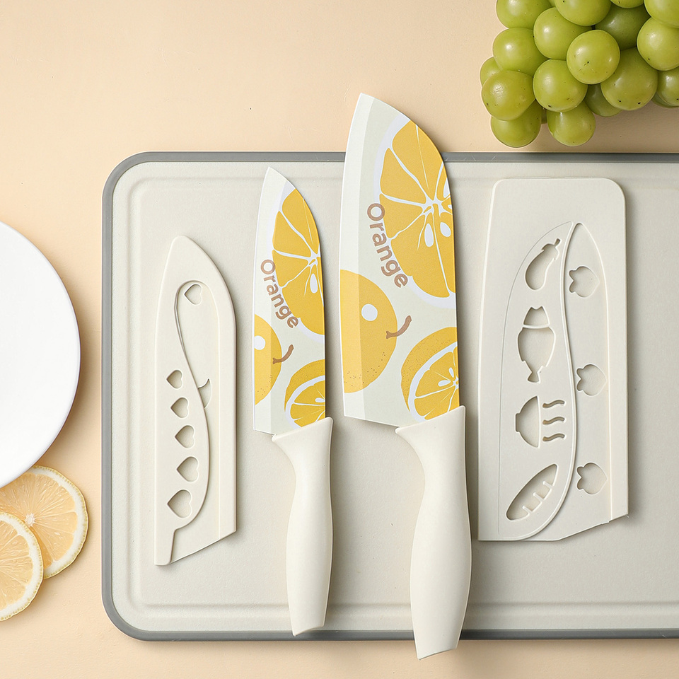 2Pcs-set Stainless Steel Printed Fruit Knife Sharp Cleaver Chef Knife Sever KnifeMulti-Functional Household Kitchen Knife