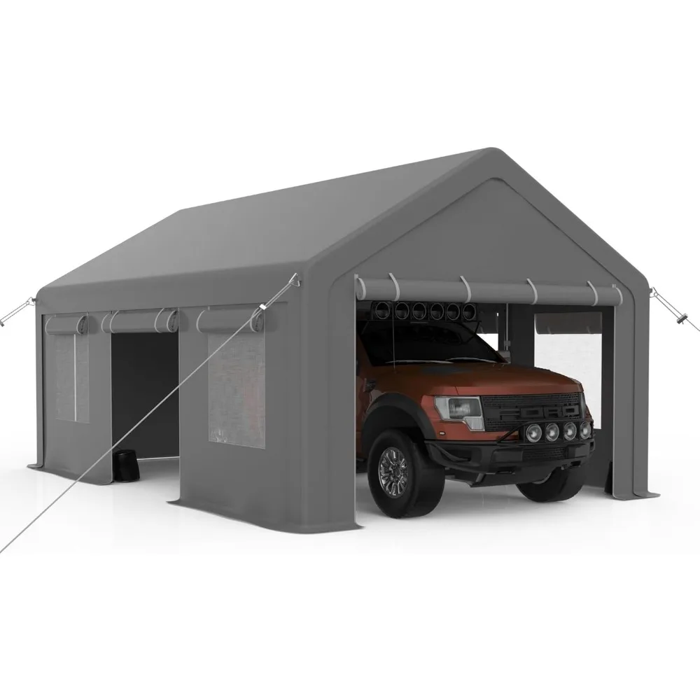 13x20ft Carport Portable Upgraded Garage,Heavy Duty Carport with4Roll-up Doors &4Ventilated Windows,UV Resistant Waterproof Tarp