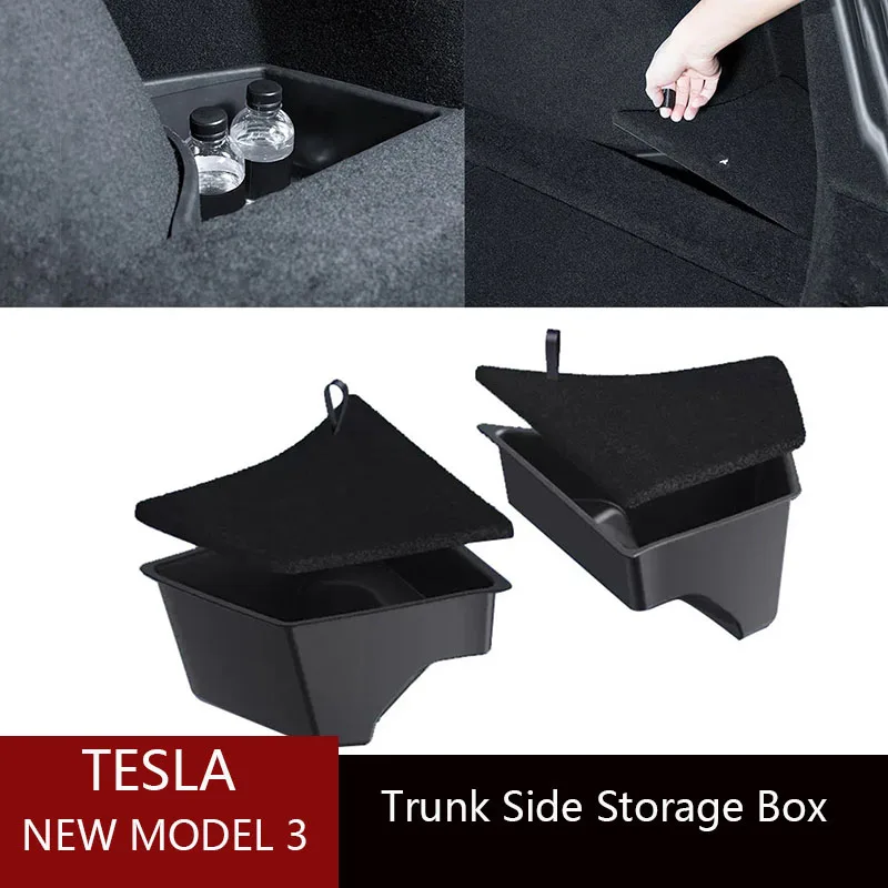 

For 2024 Tesla Model 3 highland Rear Trunk Left Side Storage Box with Cover Tail Boot Organizer Partition Decoration Accessories