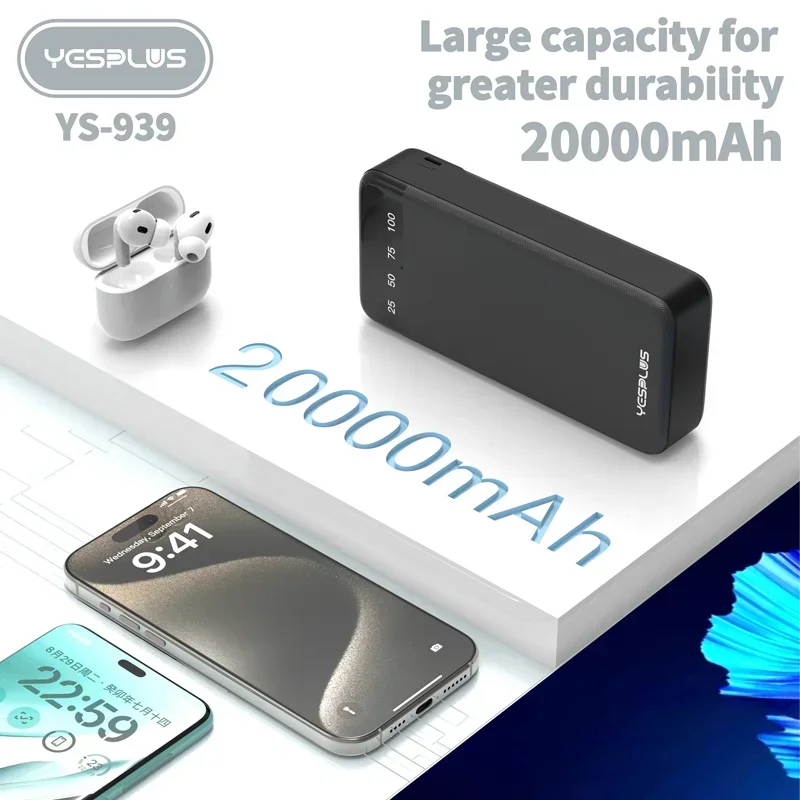 New 20000mAh Large Capacity Power Bank Fast Charging External Battery Comes with 4-Wire Charger LED Display Portable Power Bank 2