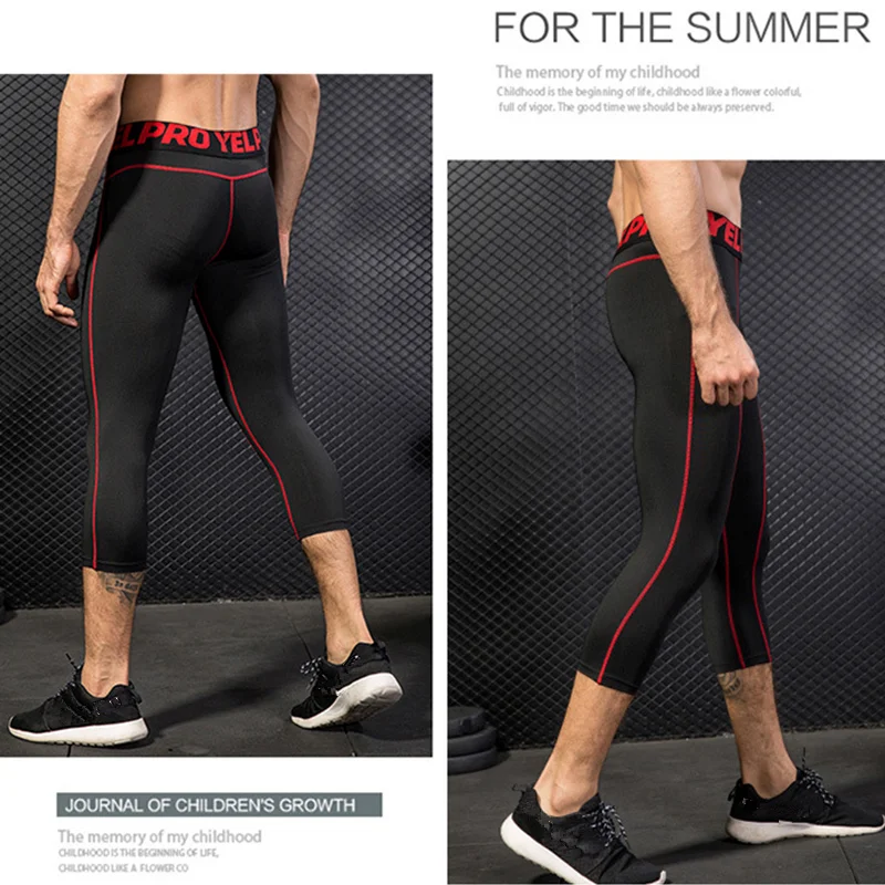 Men 3/4 Cropped Pants Shorts Sport Yoga Fitness Running Workout Training Exercise Perspiration Tight Cycling Compression Legging