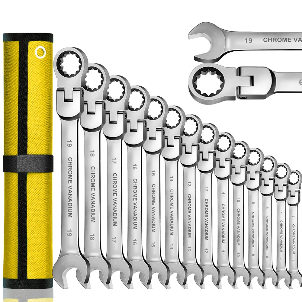 WOZOBUY Flex Head Ratcheting Wrench Set Metric Ratchet Combination