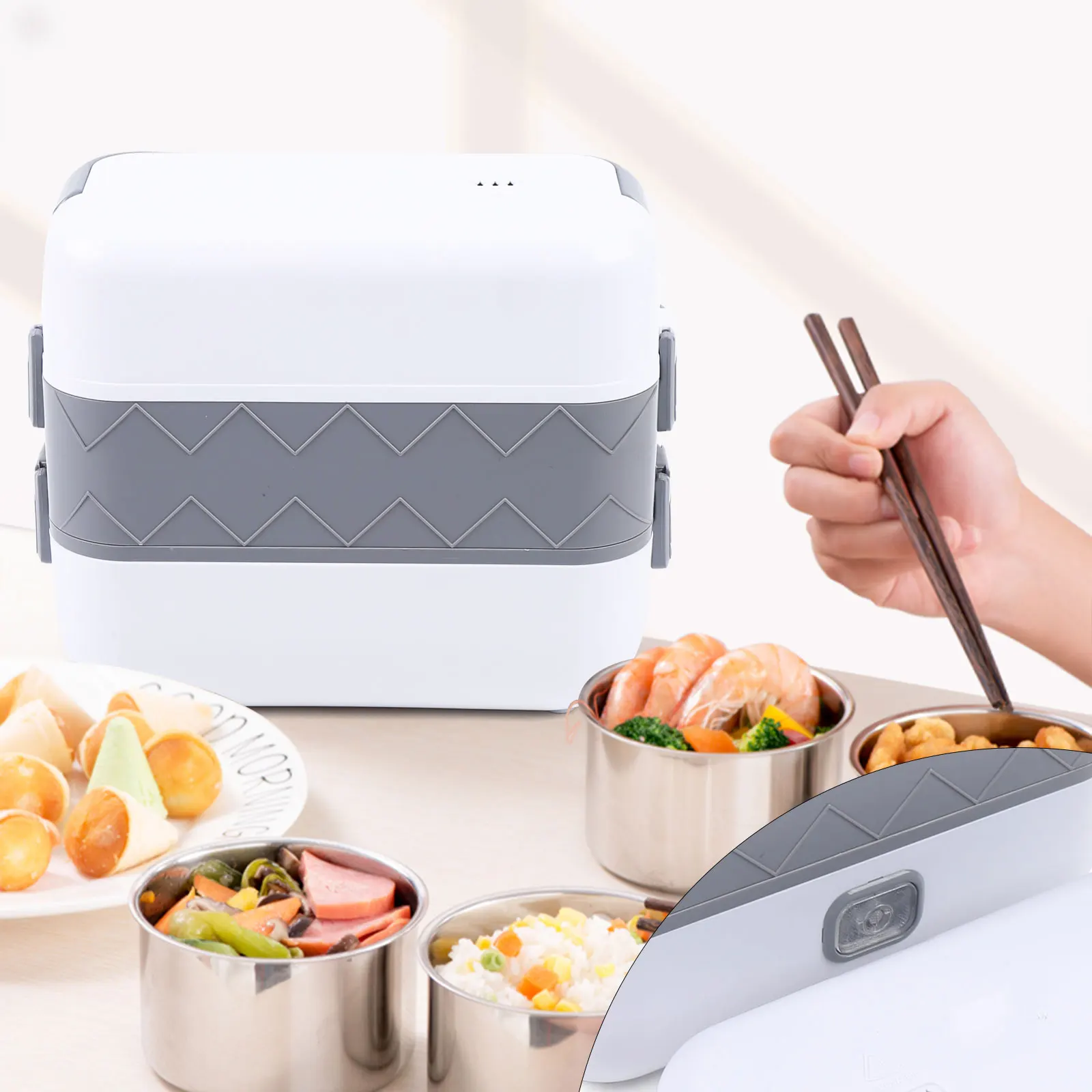200W 2-tier Electric Lunch Box Large Capacity Food Warmer Efficient Heating Lunch Box Portable Food Heater for Office Car