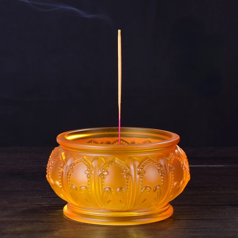 

Buddha Utensils Imitation Glass Lotus Incense Burner for Worship Buddha Front Home Guanyin Aromatherapy Stove Indoor Retro