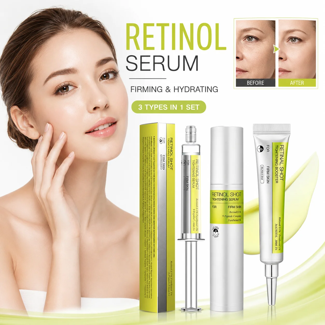 Siero Viso al Retinolo 15ml Rassodante Idratante Cura del Viso per Linee Sottili e Texture Irregolare Minimizza i Pori Antiossidante Anti-età - immagine 3