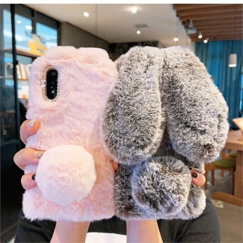 Plush Bunny Fur 3D Phone Case - Fluffy Cute Rabbit Design Silicone Cover