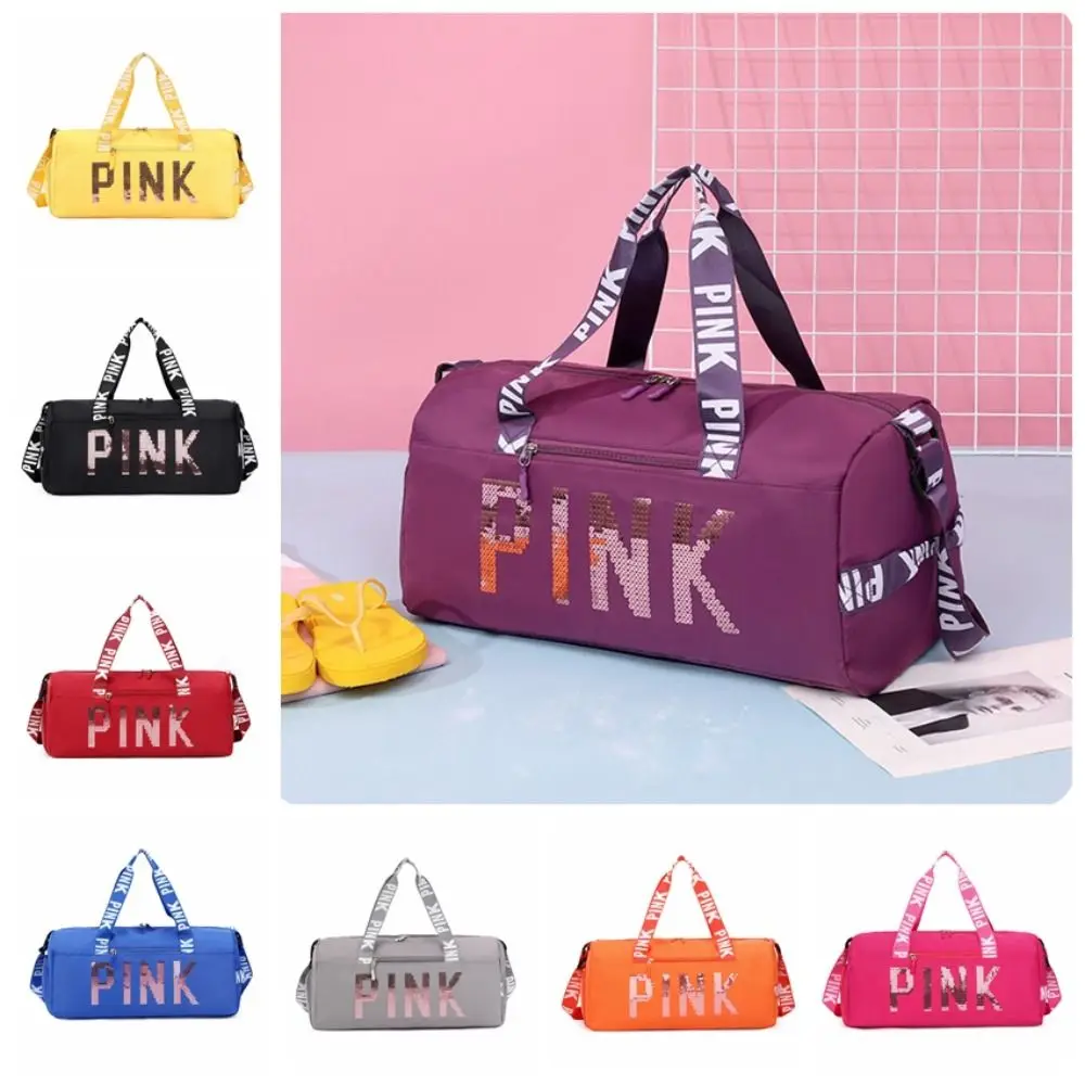 2023 New PINK Laser Logo Waterproof Women Travel Bag Sports Gym Holdall Bag Overnight Weekend Carry Travel Bag Hand Luggage