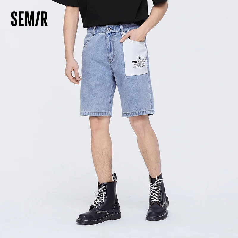 

Semir Men Denim Shorts 2024 Summer New Trend Korean Style Print Classic Vintage Washed Five-Quarter Pants