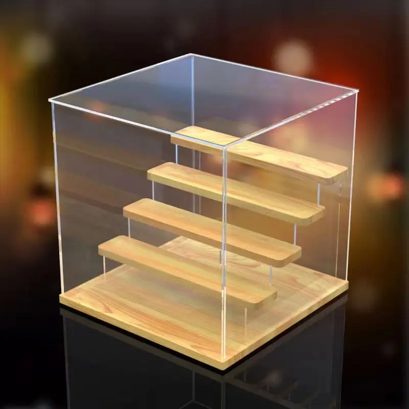 Solid Wood Step Figure Display Cabinet Transparent Acrylic Display Box For Toys, Car Models, Action Figures Storage And Display 6
