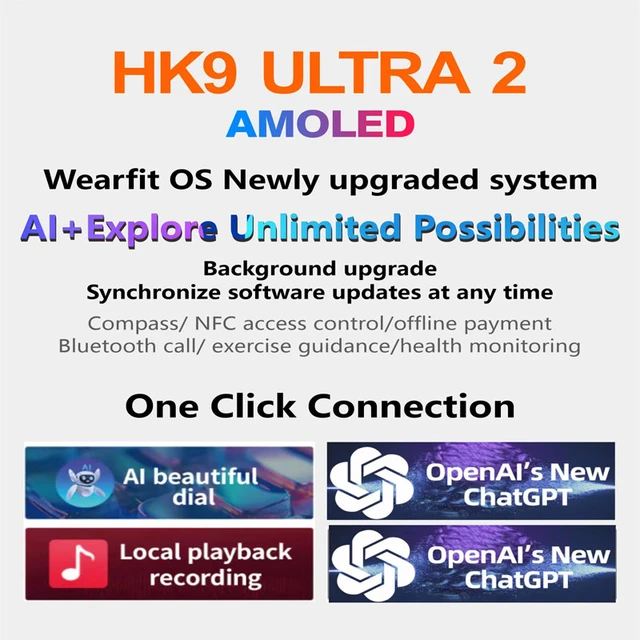 2023 HK9 Ultra 2 AMOLED Smartwatch Hombres HK8 Actualizado ChatGPT