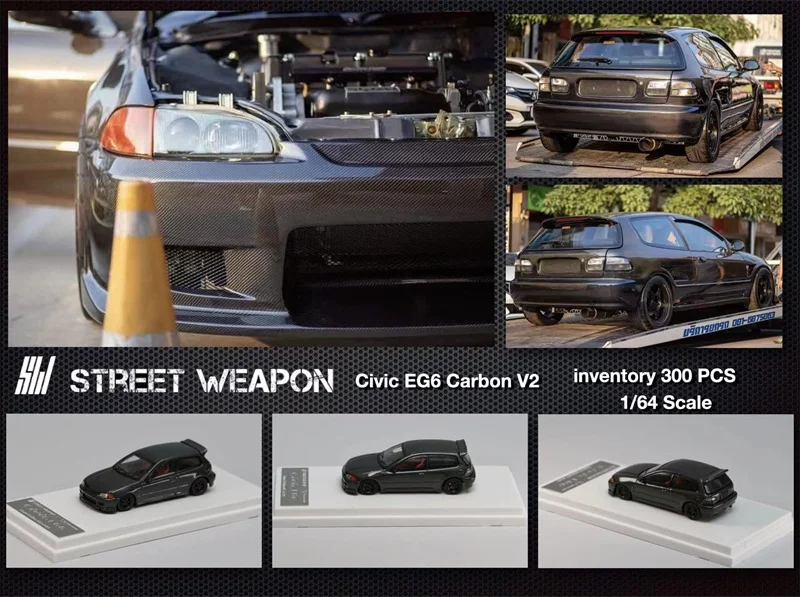 

Street Weapon 1:64 Honda Civic EG6 Carbon V2 Black Diecast Model Car