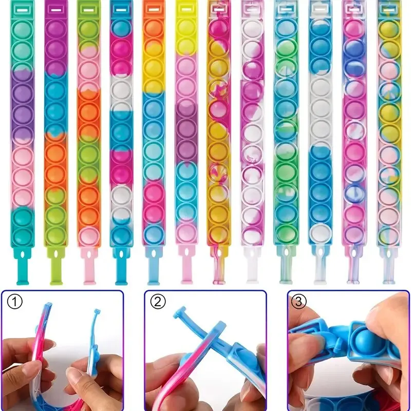 10Pcs Silicone World Bubble Decompression Bracelet Anti Stress Toy Colorful Silicone Bracelet Adult Kids Toy