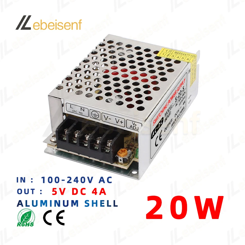 5V 20W 잡음없는 스위칭 전원, 알루미늄 쉘, 100-240V AC to DC 5 볼트 20 와트 4A, 실내용 LED 바 램프  드라이버, 변압기, 변환기, 어댑터 - AliExpress