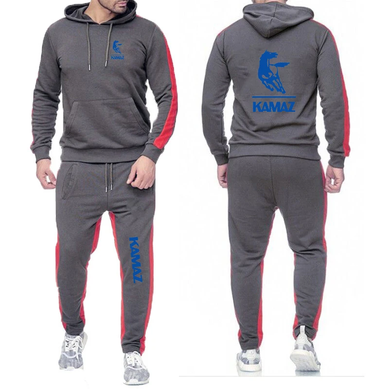 2023 new men's Kamaz printed sportswear leisure 2-piece sweatshirt hooded+sweatpants sportswear fashion solid color suit