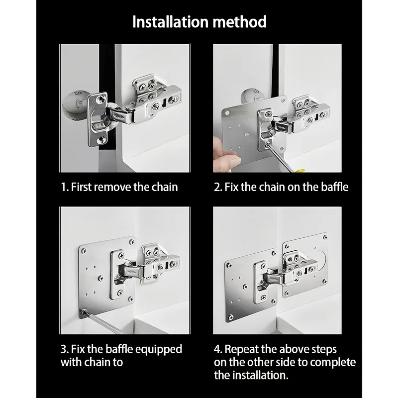 Description Picture 4 of item4pcs sets of stainless steel cabinet door hinges, maintenance plates, stainless steel cabinet door hinge plates with screws