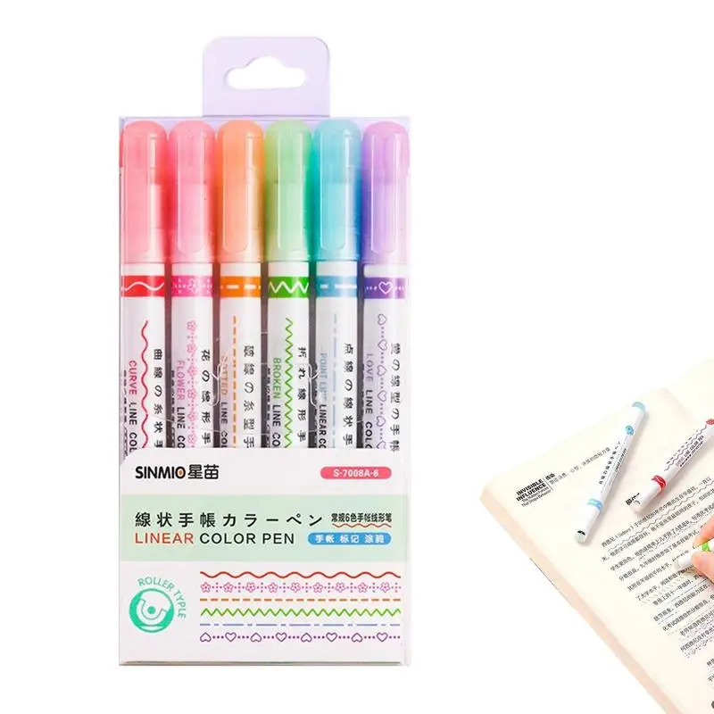 

Curves Highlighter Pen Set Colored Pens Fine Points With 6 Different Curves Shapes Assorted Notebook Markers Scrapbooking